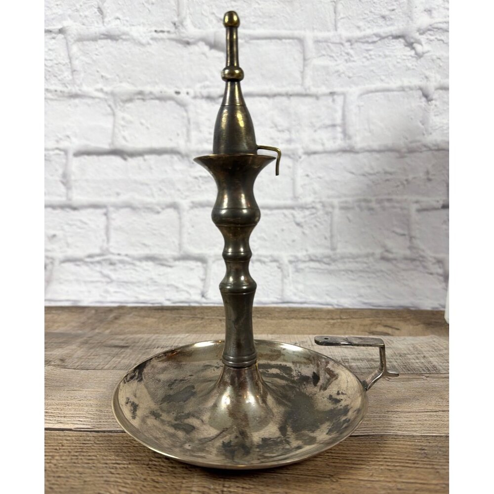 1950s Chamberstick Finger Candle Holder Snuffer Silver Plate Tall Colonial VTG